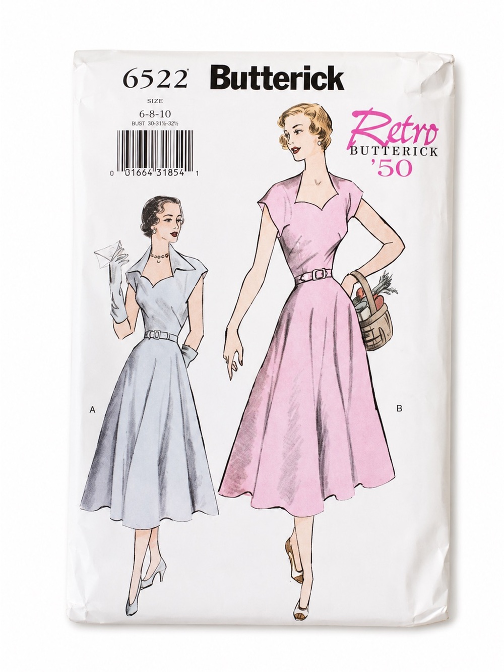 Butterick 6522 Retro '50 Day Cocktail Dress Mad Men Easy Uncut Pattern 6 8 10